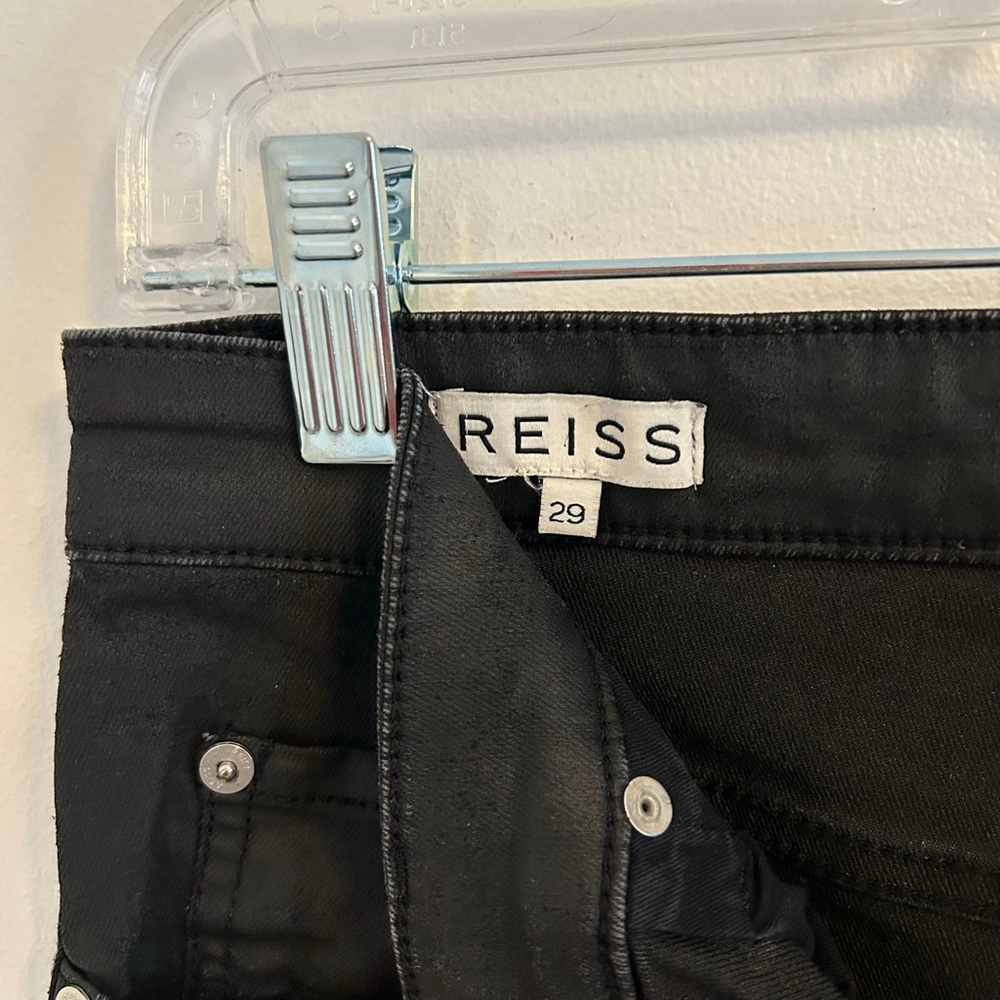 REISS Black Coated Skinny Jeans Size 29 | Faux Leather High Rise - Picture 8 of 13